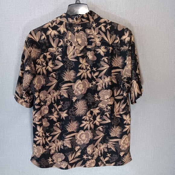 VTG Bill Blass Silk Shirt Large Black Beige Hawaiian Cruise Vacation Button Down - Picture 3 of 5